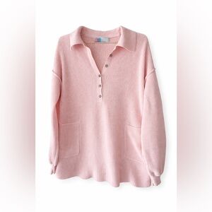 Free People Beach Pink Waffle Knit Henley Pullover Oversized